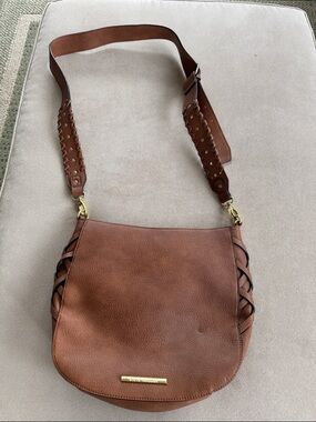Steve Madden Chestnut Brown Leather Crossbody with Braided Side Detail